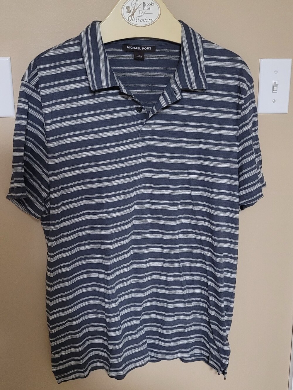 π2 for $10π Bundle and save Gray and White Striped Short-Sleeve Polo